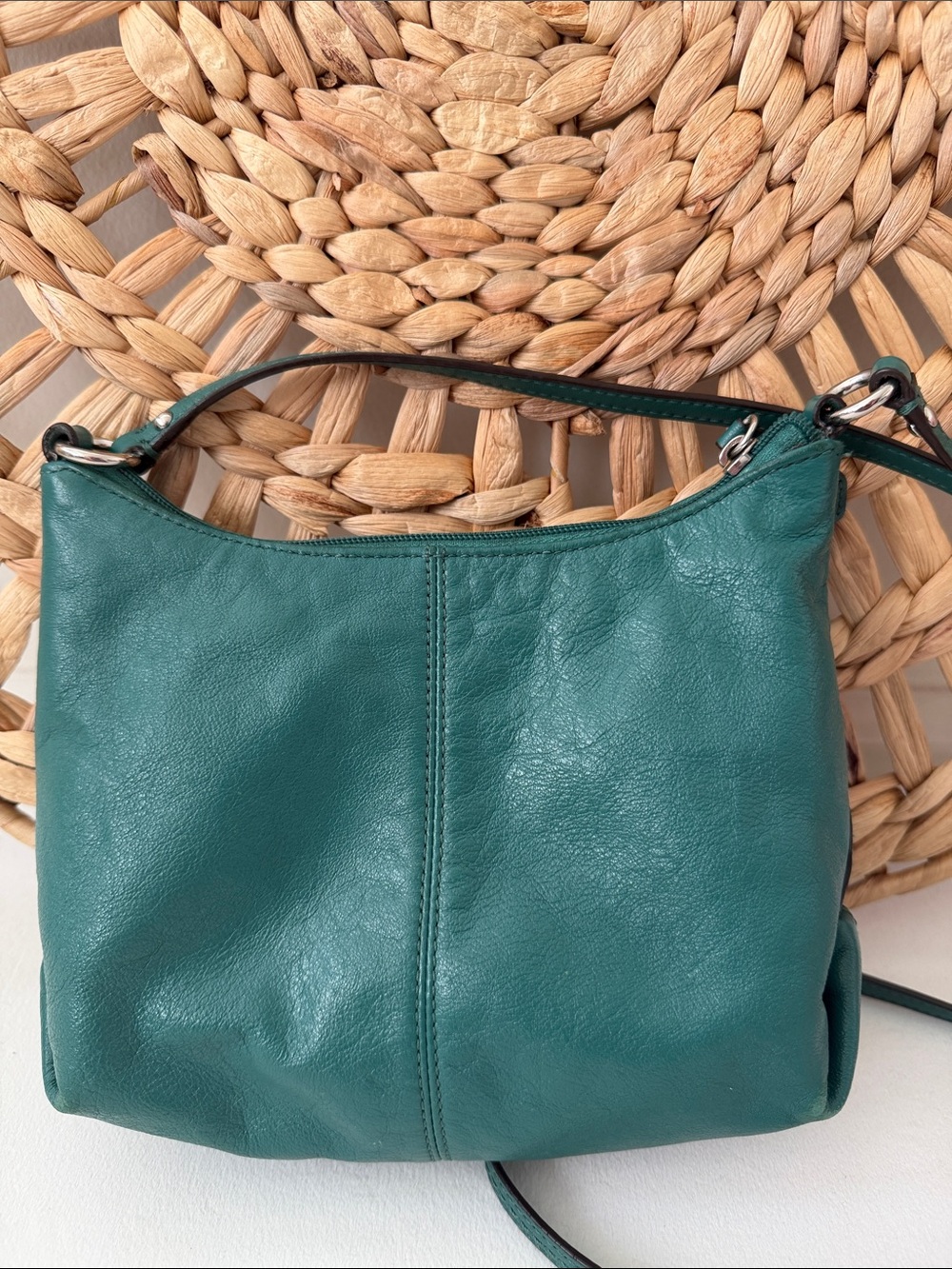 Coach Turquoise Leather Crossbody Bag Adjustable Strap Teal Purse - Picture 3 of 5